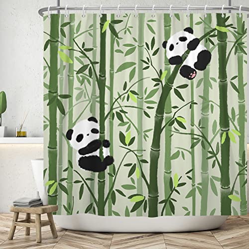 Ttincceer 152x183cm Cute Panda Duschvorhang Bambus Wald Cartoon Panda Muster Badezimmer Vorhang Schimmel resistent Schwarz Weiß Tier Duschvorhänge Wasserdicht Badewanne Vorhang von Ttincceer