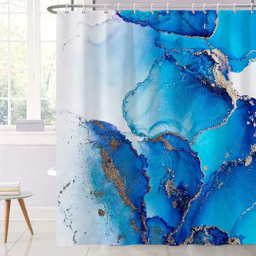Ttincceer 152x183cm Marmor Duschvorhang Marineblau Tinte Muster 3D Sand Duschvorhänge Ombre Abstrakt Badezimmer Dekorative Vorhang Wasserdicht Badewanne Vorhang von Ttincceer