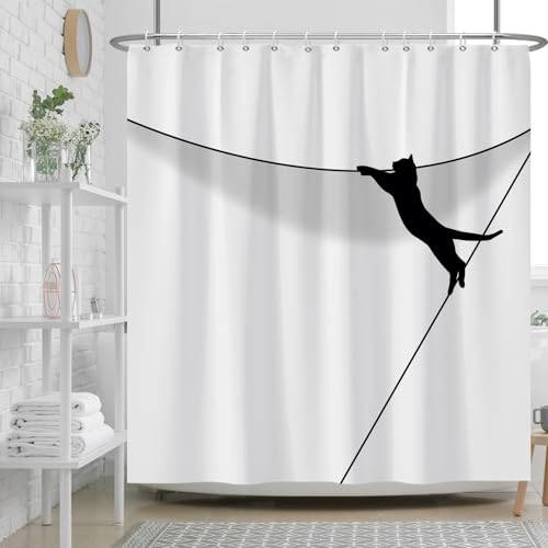Ttincceer 152x183cm Schwarze Katze Duschvorhang Niedliches Tier Abstrakt Cartoon Katze Bad Vorhang Skizzen Lustige Haustier Katze Klettern Wand Duschvorhänge Wasserdicht Badewanne Vorhang Ttincceer 152x183cm Schwarze Katze Duschvorhang Niedliches Tier Abstrakt Cartoon Katze Bad Vorhang Skizzen Lustige Haustier Katze Klettern Wand Duschvorhänge Wasserdicht Badewanne Vorhang von Ttincceer