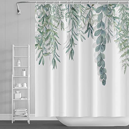 Ttincceer 180x180cm Eukalyptus Duschvorhang Aquarell Pflanze Blatt auf Top Spring Leaves Badezimmer Vorhang Polyester Botanische Duschvorhänge Wasserdicht Badewanne Vorhang von Ttincceer