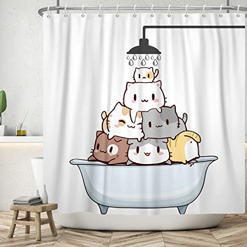 Ttincceer 180x180cm Niedliche Katze Duschvorhang Cartoon Katze in Badewanne Dusche Bad Vorhang Wasserdicht Lustige Tier Haustiere Duschvorhänge Waschbar Badewanne Vorhang von Ttincceer