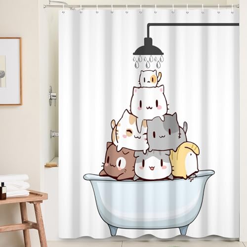 Ttincceer 180x180cm Niedliche Katze Duschvorhang Cartoon Katze in Badewanne Dusche Bad Vorhang Wasserdicht Lustige Tier Haustiere Duschvorhänge Waschbar Badewanne Vorhang von Ttincceer