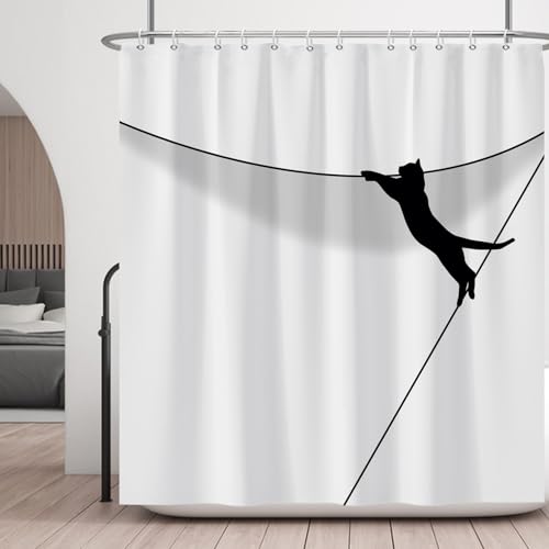 Ttincceer 180x180cm Schwarze Katze Duschvorhang Niedliches Tier Abstrakt Cartoon Katze Bad Vorhang Skizzen Lustige Haustier Katze Klettern Wand Duschvorhänge Wasserdicht Badewanne Vorhang Ttincceer 180x180cm Schwarze Katze Duschvorhang Niedliches Tier Abstrakt Cartoon Katze Bad Vorhang Skizzen Lustige Haustier Katze Klettern Wand Duschvorhänge Wasserdicht Badewanne Vorhang von Ttincceer
