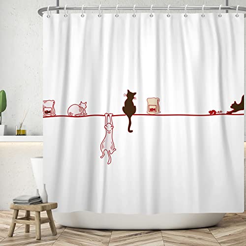 Ttincceer 180x200cm Lustige Katze Duschvorhang Skizzen Katze Klettern Squatting Wand Silhouette Bad Vorhang Niedliche Tier Aktion Waschbar Dusche Vorhänge Wasserdicht Badewanne Vorhang von Ttincceer