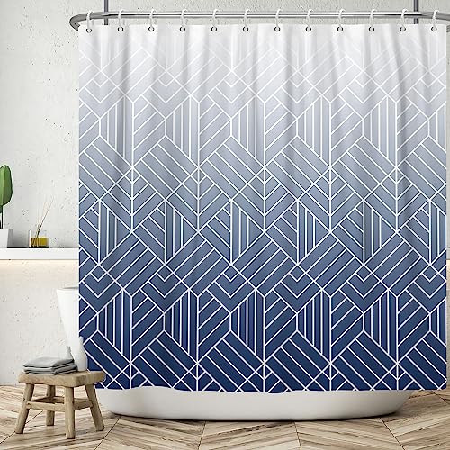 Ttincceer Blau Ombre Duschvorhang Weiß Geometrisches Muster Moderner Duschvorhang mit Haken Wasserdicht Schimmel Beständig Badezimmer Vorhang 152x183cm Ttincceer Blau Ombre Duschvorhang Weiß Geometrisches Muster Moderner Duschvorhang mit Haken Wasserdicht Schimmel Beständig Badezimmer Vorhang 152x183cm von Ttincceer