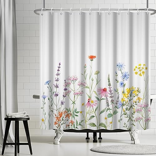 Ttincceer Blume Duschvorhang Bunte Wildblume Wasserdicht Badezimmer Vorhang Frühling Pflanze Duschvorhang Set Schimmel Beständig Bad Vorhang Waschbar Badewanne Vorhang 180x180cm von Ttincceer