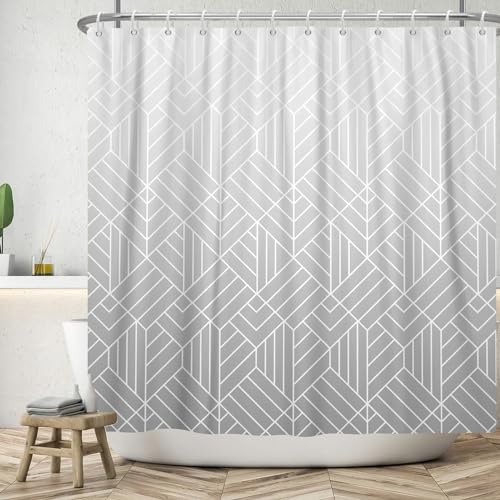 Ttincceer Duschvorhang Grau Marmor 105Wx160L Abstrakt Weiß Geometrisch Modern Badezimmer Vorhang Ombre Luxus Minimalistisch Kunst Duschvorhänge Waschbar Badewanne Vorhang von Ttincceer