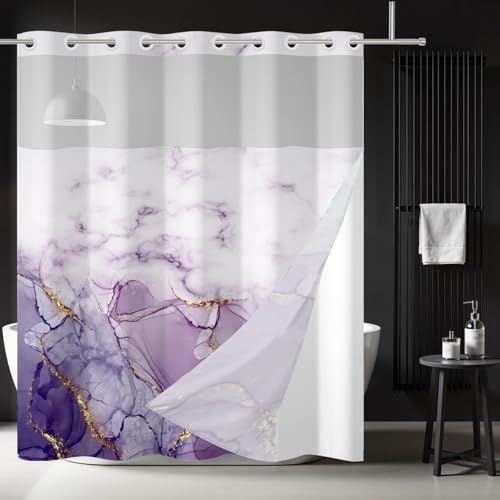 Ttincceer Duschvorhang ohne Haken Lila Marmor Hakenlos Duschvorhang mit Snap in Liner Set Wasserbeständig Doppelte Schicht Durchsichtiges oberes Fenster Badezimmer Badewanne Dekoration 180x200cm Ttincceer Duschvorhang ohne Haken Lila Marmor Hakenlos Duschvorhang mit Snap in Liner Set Wasserbeständig Doppelte Schicht Durchsichtiges oberes Fenster Badezimmer Badewanne Dekoration 180x200cm von Ttincceer