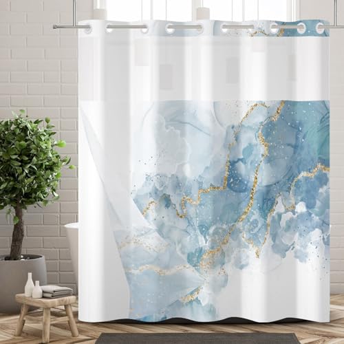 Ttincceer Hookless Duschvorhang mit Snap-in Liner Tinte blau Marmor mit Riss Textur Duschvorhang wasserdicht Double Layers Badezimmer Vorhang mit See Through Mesh Fenster Vorhang 183x183cm Ttincceer Hookless Duschvorhang mit Snap-in Liner Tinte blau Marmor mit Riss Textur Duschvorhang wasserdicht Double Layers Badezimmer Vorhang mit See Through Mesh Fenster Vorhang 183x183cm von Ttincceer
