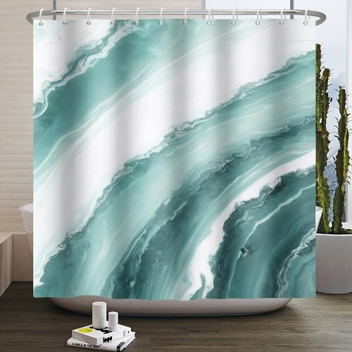 Ttincceer Marmor Duschvorhang 152x183cm Grün Weiß Spleißen Marmor Badezimmer Vorhang Modern Einfach Wasserdicht Bad Vorhang Waschbar Badewanne Vorhang von Ttincceer