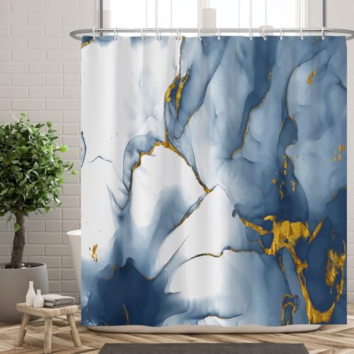 Ttincceer Marmor Duschvorhang Abstrakter Blau Tinte Marmor Bad Vorhang Aquarell Blau mit Gold Muster Duschvorhänge Wasserdicht Badewanne Vorhang 180x180cm Ttincceer Marmor Duschvorhang Abstrakter Blau Tinte Marmor Bad Vorhang Aquarell Blau mit Gold Muster Duschvorhänge Wasserdicht Badewanne Vorhang 180x180cm von Ttincceer