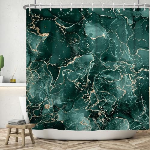 Ttincceer Marmor Duschvorhang Aquarell Grün Ombre mit Gold Duschvorhänge Luxus Moderne Kunst Badezimmer Dekoration Vorhang Wasserdicht Badewanne Vorhang 183x213cm von Ttincceer
