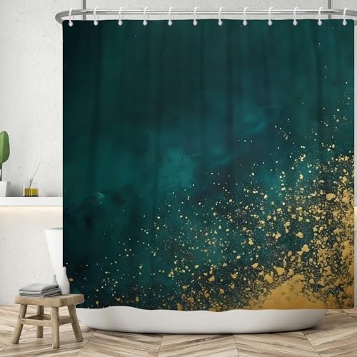 Ttincceer Marmor Duschvorhang Dunkelgrün mit Goldmuster Moderner Badezimmervorhang Abstrakt Ombre Luxus Duschvorhänge Wasserdicht Badewannenvorhang 183x188cm von Ttincceer