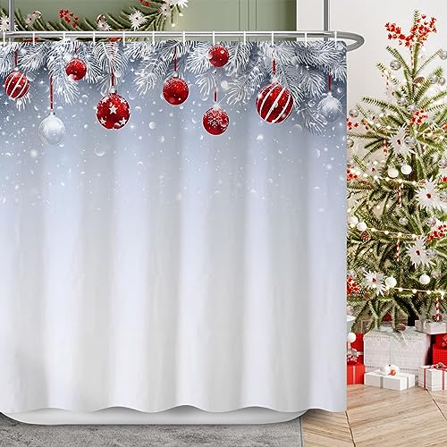 Ttincceer Merry Christmas Duschvorhang 180x180cm Rot und Weiß Weihnachtskugel Sparkling Bath Curtain Light Grey Ombre New Year Bath Curtain Waterproof Bathtub Curtain von Ttincceer