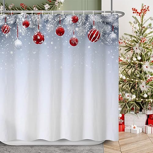 Ttincceer Merry Christmas Duschvorhang 183x213cm Rot und Weiß Weihnachtskugel Sparkling Bath Curtain Light Grey Ombre New Year Bath Curtain Waterproof Bathtub Curtain von Ttincceer