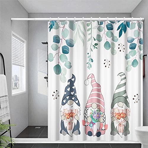 Ttincceer Niedlicher Gnom Duschvorhang Sommer Pflanze Eukalyptus Salbei Blatt Badezimmer Vorhang Aquarell Grün Botanisches Blatt Duschvorhänge Waschbar Badewanne Vorhang 180x180cm von Ttincceer