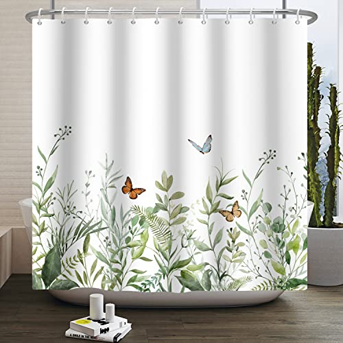 Ttincceer Pflanze Duschvorhang Blatt Duschvorhang mit Haken Schmetterling Frühling Pflanzen Badezimmer Vorhang Wasserdicht Badewanne Vorhang Badezimmer Dekor 180x180cm von Ttincceer