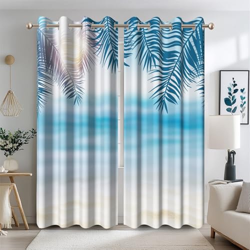 Ttincceer Seaside Vorhang für Schlafzimmer Tropical Ocean Hawaii Blackout Fenster Vorhänge Strand Palmblätter Zimmer Verdunkelung Vorhänge Thermisch isoliert Fenster Behandlung 2 Panels 140x260cm von Ttincceer