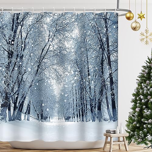 Ttincceer Winter Snow Shower Curtain 180x180cm 3D Forest Tree Heavy Snowy Bath Curtain New Year Winter Season Bathroom Curtain Waterproof Bathtub Curtain von Ttincceer