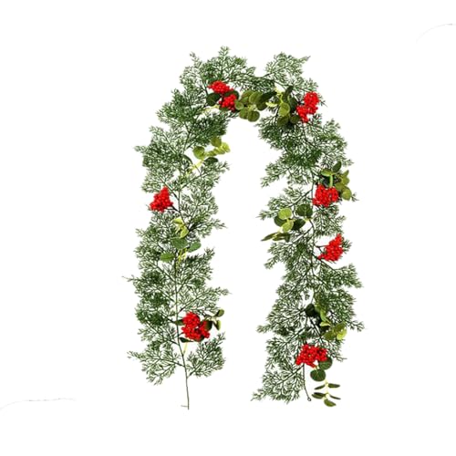 Ttiy Weihnachtsgirlande, künstliche Kieferngirlande mit roten Beeren, handgefertigt, künstliche Pflanze, Rebe für drinnen und draußen, Heimdekoration, 1 Stück B von Ttiy