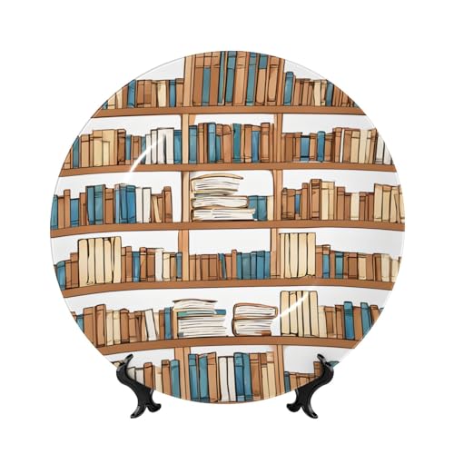 Ttkjshmgc Bücherregal-Sammlung und Leiter-Druck, 17,8 cm, Knochenporzellan-Imitat, dekorativer Teller, Wand- oder Tisch-Display – Heimbüro-Dekoration, Geschenk von Ttkjshmgc