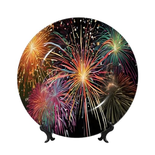 Ttkjshmgc Explosion Feuerwerk 3D-Druck 25,4 cm Nachahmung Knochenporzellan Dekorativer Teller Wand oder Tisch Display – Home Office Dekor Geschenk von Ttkjshmgc