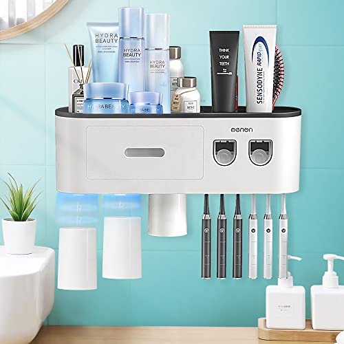 TuCao Zahnbürstenhalter Wandmontage mit 2 automatischen Zahnpastaspendern, 6 Zahnbürstenschlitzen, 3 Magnetbechern, 1 Aufbewahrungsschublade und großem Ablagefach TuCao Zahnbürstenhalter Wandmontage mit 2 automatischen Zahnpastaspendern, 6 Zahnbürstenschlitzen, 3 Magnetbechern, 1 Aufbewahrungsschublade und großem Ablagefach von TuCao