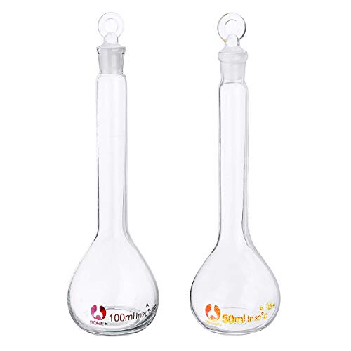 TuToy 10/25/50/100/250Ml Transparent Glass Volumetric Flask With Stopper Lab Glassware Kit - 100Ml von TuToy