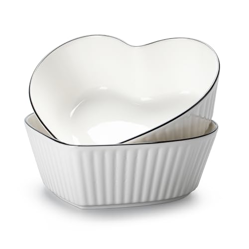 Auflaufform Kleine 2er Set,Keramik Salatschüssel Set,Herzform Ofen-Backform 20cm,Mikrowellengeignete Müslischüssel,Ofen-Backform für je 1 Portion,Servierschalle für Suppen, Obst von TuYines