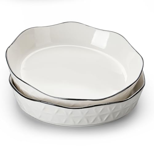 Auflaufform Porzellan 2er Set,Obstkuchenform,Pastateller,Ofen-Backform,Stapelbares Backofengeschirr für Lasagne, Aufläufe,Tarteform aus Steinzeug,Tarteform, runde Backform mit Wellenrand von TuYines