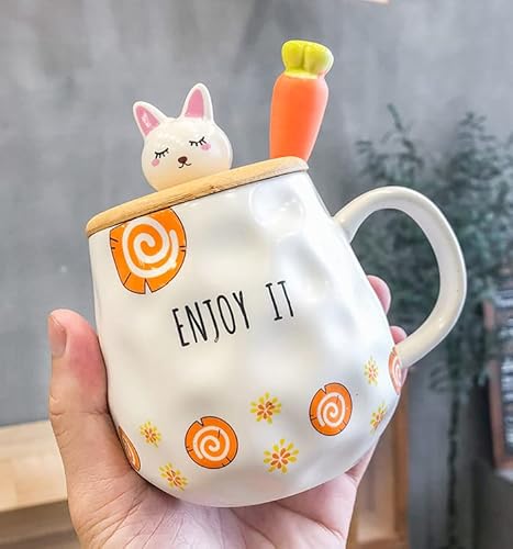 TuYines Kaffeetasse mit Deckel,Katzen Tasse,Cappuccino Tasse,Kaffeetasse aus Keramik,Taufe Becher,Keramik Teetasse Löffel,380 ml Witzige Tasse,Milch Kaffee Tasse, Style D von TuYines