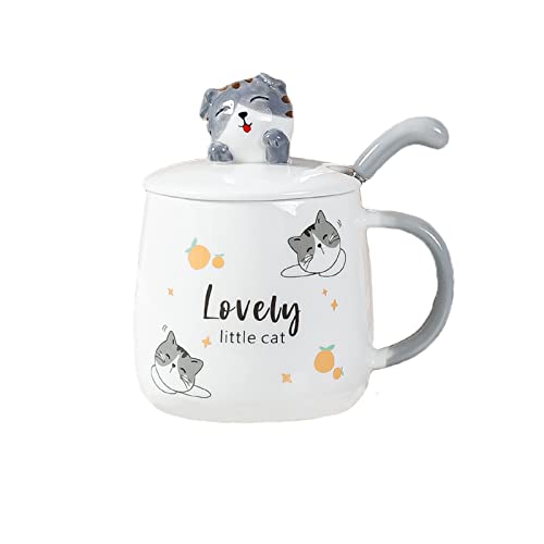 Keramik Kaffeebecher,Katze Tassen,Kaffeetasse mit Deckel,Süß Katze Tasse mit Löffel,400 ml Groß Kaffeetasse,Cappuccino Tasse,Neuheit Taufe Becher Witzige Tass von TuYines