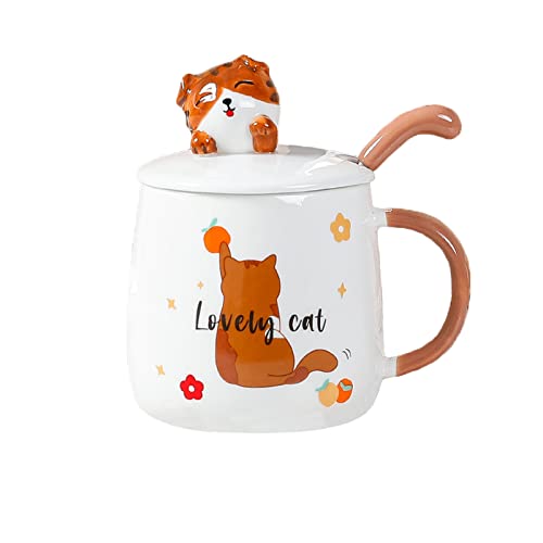 Keramik Kaffeebecher,Katze Tassen,Kaffeetasse mit Deckel,Süß Katze Tasse mit Löffel,400 ml Groß Kaffeetasse,Cappuccino Tasse,Neuheit Taufe Becher Witzige Tass von TuYines