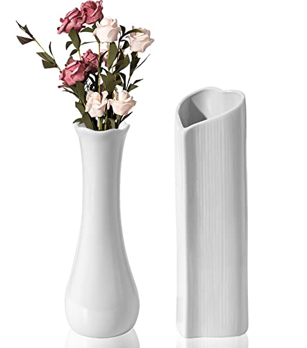 Keramik Vase Weiß,Keramik Vase für Pampasgras,Blumenvase 2 Stück,Keramik Vasen Set,21cm Decorative Keramikvase,Moderne Rustikale Boho Deko Trockenblumen Deko Vasen von TuYines