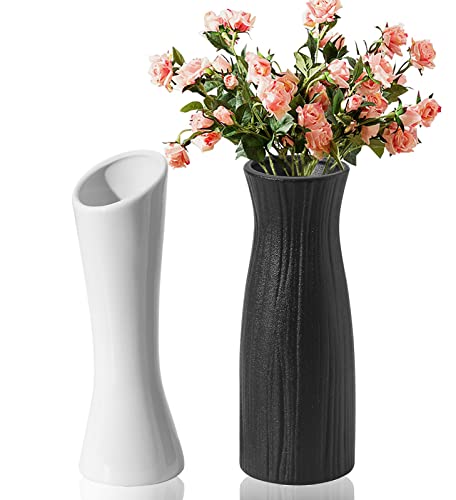 Keramik Vasen,Blumenvase 2 Stück,Decorative Schwarze Keramikvase, Keramik Vasen Set für Pampasgras,Moderne rustikale Boho Deko Trockenblumen Deko Vasen von TuYines