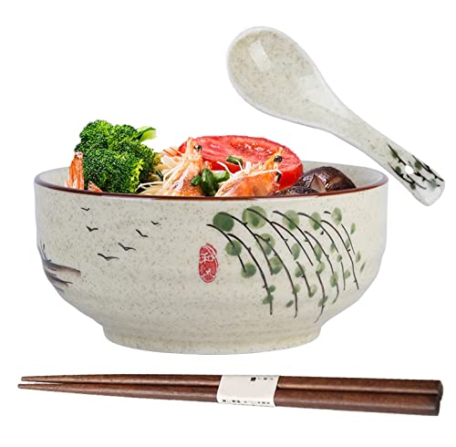 Ramen Schüssel,Japanische Schüssel Keramik,Ramen Bowl mit Löffel Essstäbchen,Ramenschale,Suppenschalen Porzellan,Salatschüsseln von TuYines
