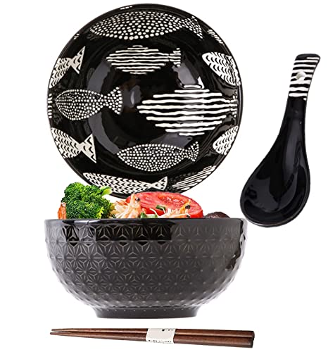 Ramen Schüssel,Japanische Schüssel Keramik,Ramen Schüssel Set,Ramen Bowl mit Löffel Essstäbchen,Japanische Suppenschüssel,Suppenschalen,Asiatisches Geschirr von TuYines