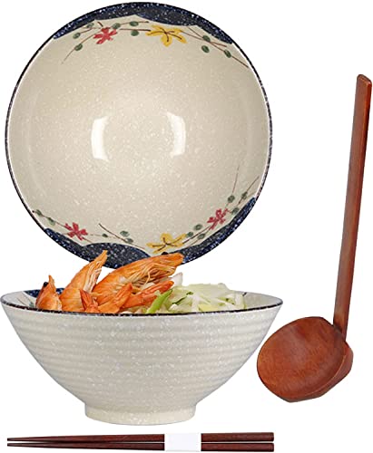 Ramen Schüssel,Japanische Schüssel Keramik,Ramen Schüssel Set,Ramen Bowl mit Löffel Essstäbchen,Suppenschalen 1200ml,Vintage Ramenschale,Müslischalen,Salatschüssel,Asiatisches Geschirr von TuYines