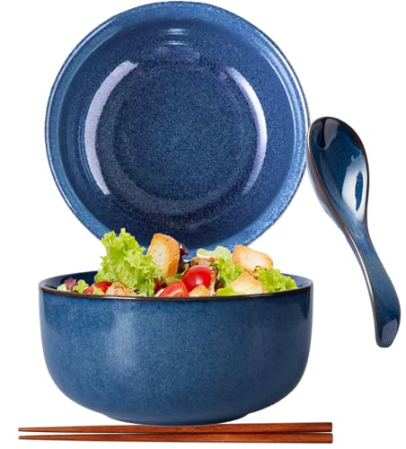 Ramen Schüssel,Ramen Bowl Set,Japanische Schüssel Keramik,Ramen Bowl mit Löffel Essstäbchen,Ramenschale,Suppenschalen Porzellan,Salatschüsseln (Style D) von TuYines