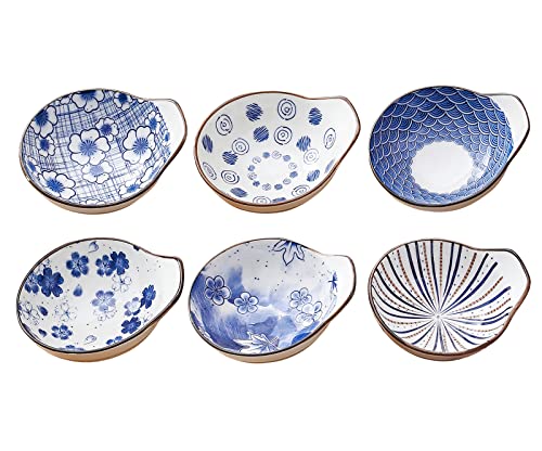 TuYines Dipschalen Porzellan,Saucenschälchen,Tapas Schalen Set,Dipschälchen, Dipschalen,Snackschalen Set 6er, Ø 9,8 cm Boho Snack Bowl für Sushi Sojasauce Snack, 70 ml Keramik Untertassen von TuYines