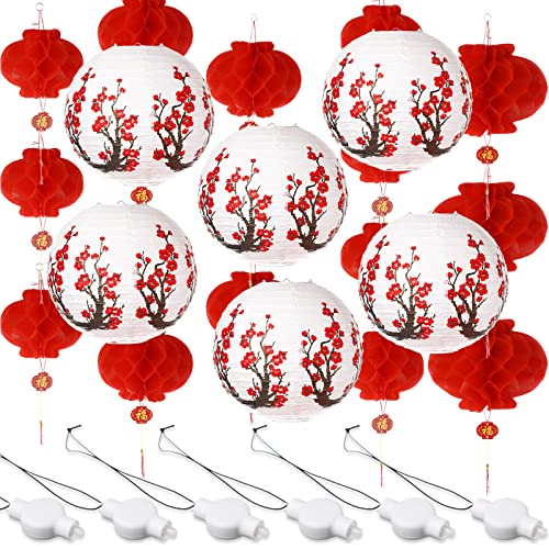 30 Stück chinesische japanische LED-Laternen, Dekoration, inklusive 6 Stück 30 cm Kirschblumen, Papierlaternen, Festival, Party-Dekoration von Tuanse