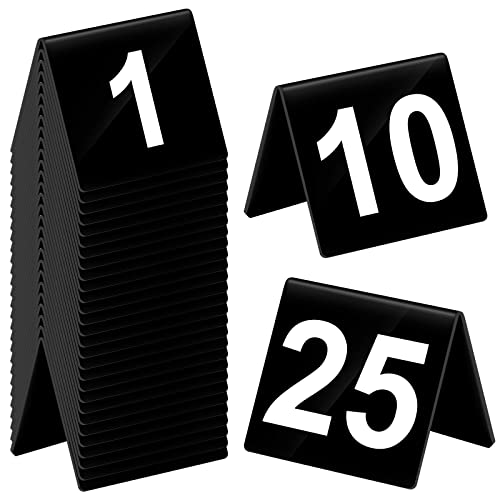 Tuanse Tischnummern 1-25 Acryl Doppelseitig nummeriert Tischzelte Kunststoff Restaurant Hochzeit Tischnummer Tischzeltnummern Karten Schilder für Party Bankette Hochzeitsempfang (schwarz, weiß) von Tuanse