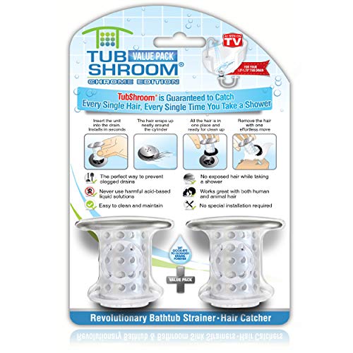 TubShroom Chrome Edition Revolutionary Tub Drain Protector Hair Catcher, Strainer, Snare, 2 Pack von TubShroom