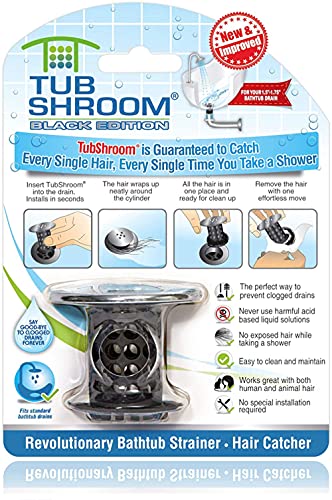 TubShroom Edition Revolutionary Tub Drain Protector Hair Catcher, Strainer, Snare, Black Chrome von TubShroom