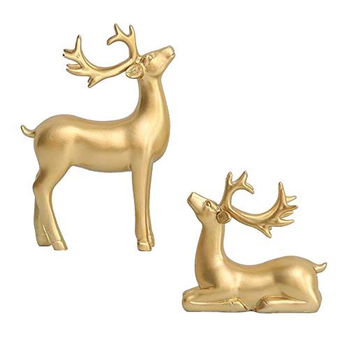 Tubayia 1 Paar Harz Elch Figur Skulptur Dekofigur Wohnkultur Hochzeitsgeschenk für Brautpaar (Goldene) von Tubayia