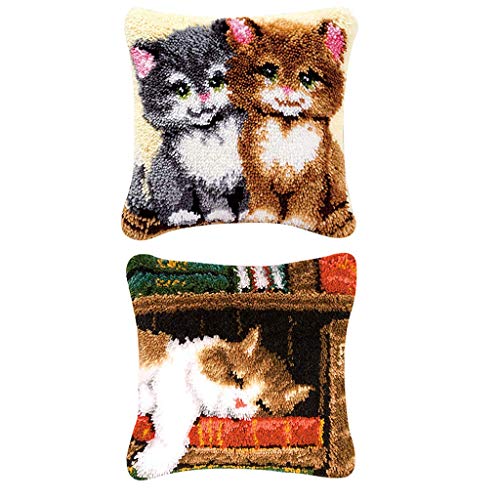 Tubayia 2 Satz DIY Kissenbezug Knüpfkissen Katzen Muster Selber Knüpfen Kissenhülle für Kinder, Erwachsene von Tubayia