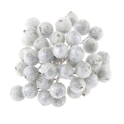 Tubayia 200 Stück Künstliche Beeren Zweige DIY Blumenstrauß Hochzeit Weihnachten Dekoration (Silber) von Tubayia