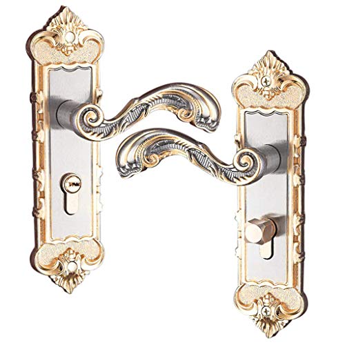 Tubayia Aluminiumlegierung Türschloss Türgriff Türdrücker mit 3pcs Schlüssel für Innentür Badezimmer (Europäische Gold) von Tubayia