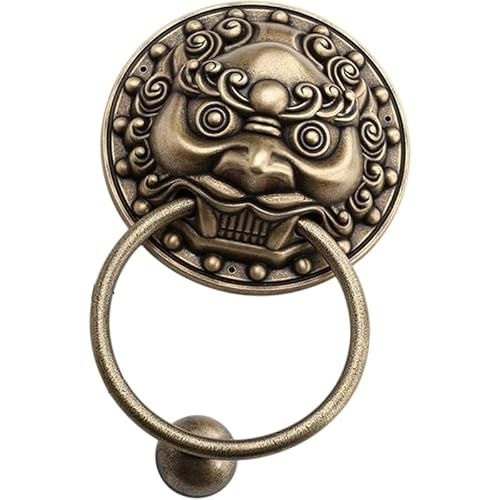 Tubayia Animal Head Door Messing für Haustür Home Decor Gate Kloper Tür Dekoration Einfach Installieren Sie Den Pull Griff Retro Design, Kylin Kopf, 16 cm Basis 13,5 Ring von Tubayia