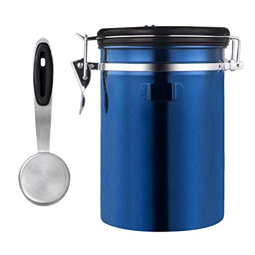 Tubayia Edelstahl Vorratsdose Vakuum Luftdicht Vorratsbehälter Kaffee Tee Kanister Behälter mit Löffel (Blau,1800ml) von Tubayia
